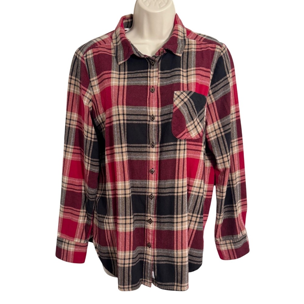 Fat Face Plaid Flannel Button Down Shirt Red Sz 10 Long Sleeve Cotton Blouse